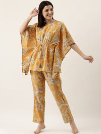 SANSKRUTIHOMES Women Mustard Yellow & Beige Printed Night suit