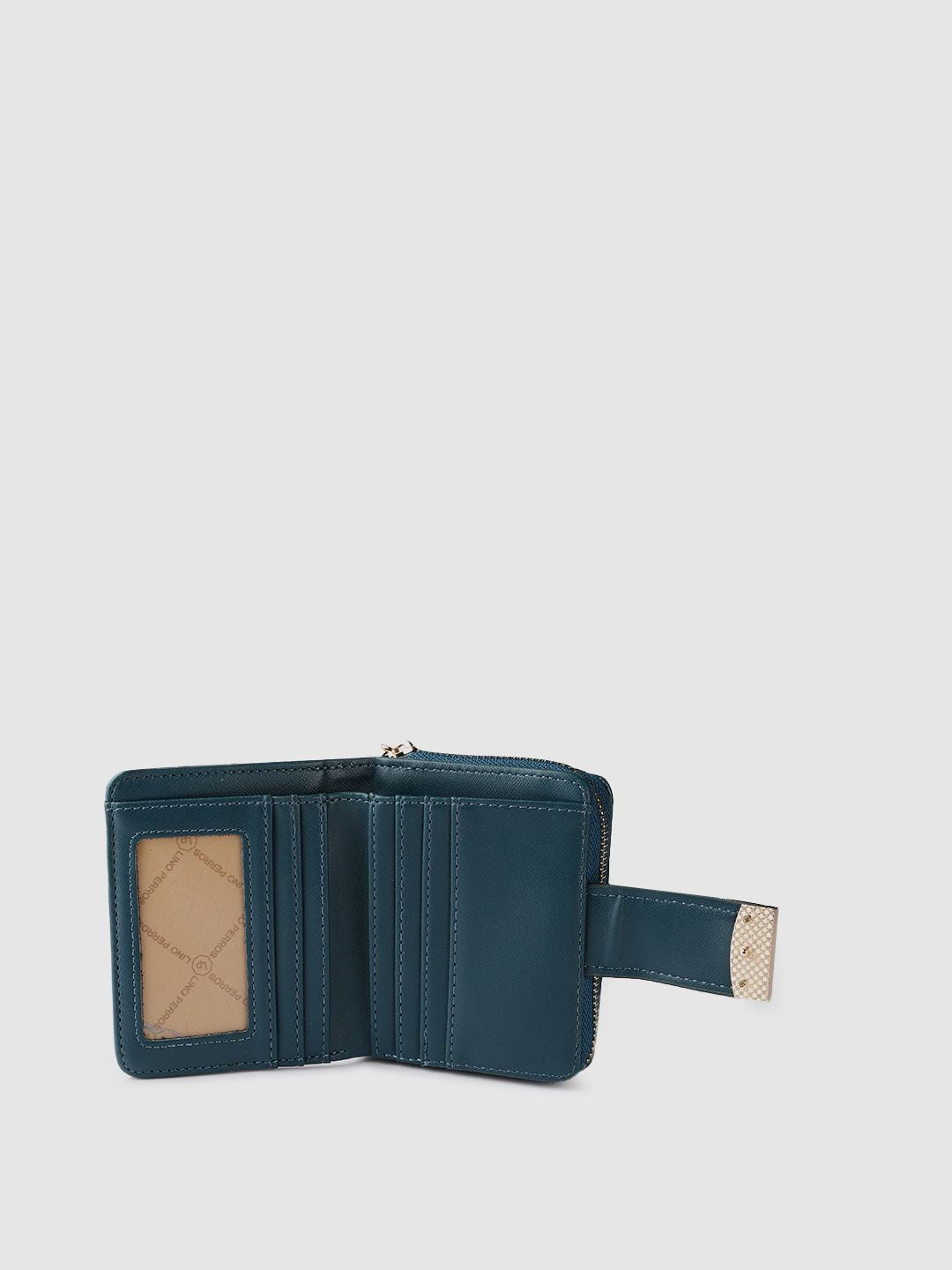 Lino Perros Women Teal Blue Croc Textured Two Fold Wallet