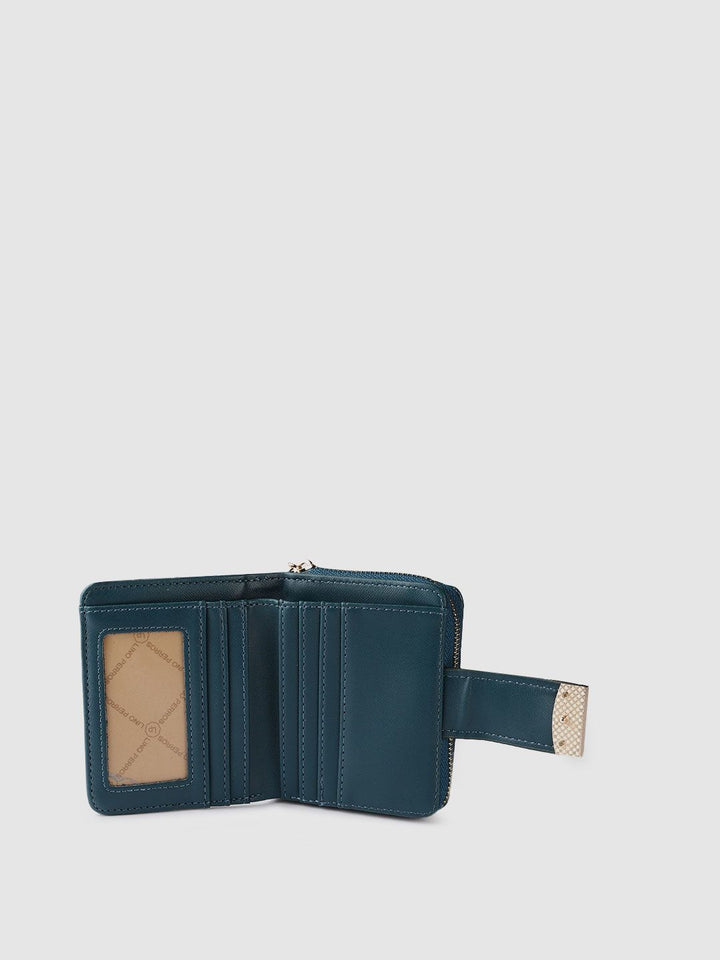 Lino Perros Women Teal Blue Croc Textured Two Fold Wallet