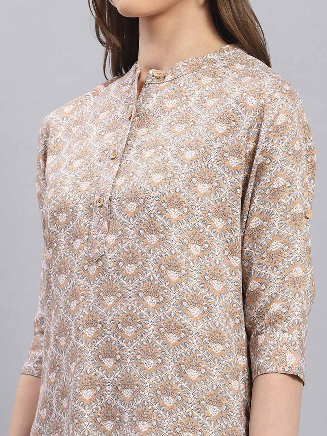 Monte Carlo Ethnic Motifs Printed Mandarin Collar Top