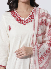 W Ethnic Motifs Thread Work Pure Cotton Straight Kurta with Trousers & With Dupatta