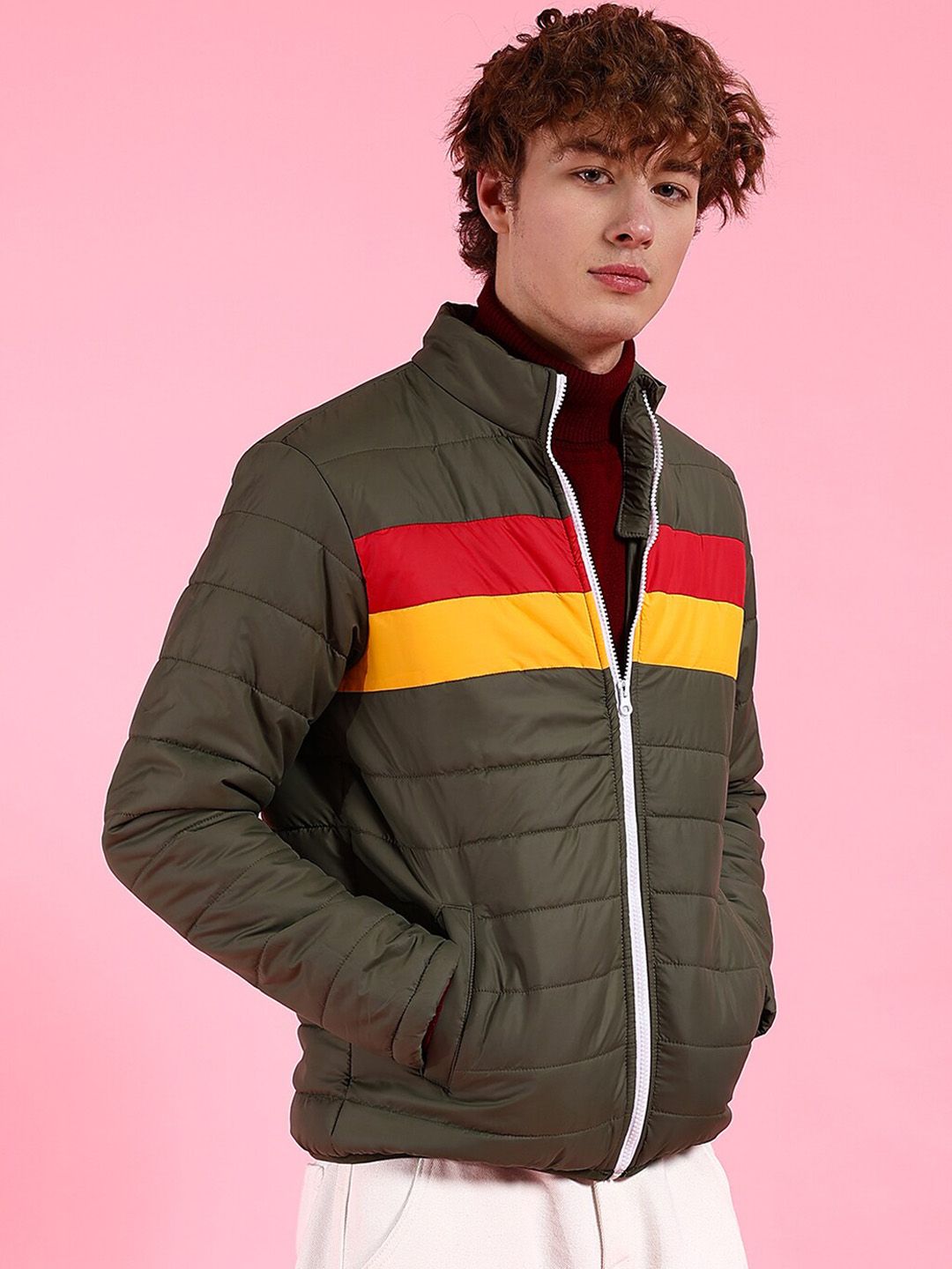 The Indian Garage Co Men Colourblock Regular Fit Puffer Jacket