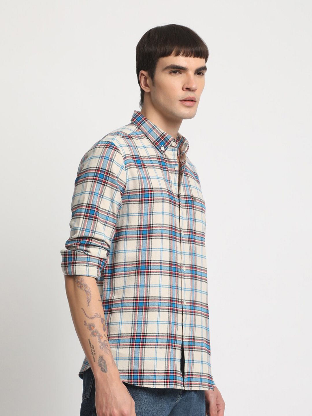 THE BEAR HOUSE Slim Fit Tartan Checks Opaque Checked Cotton Casual Shirt