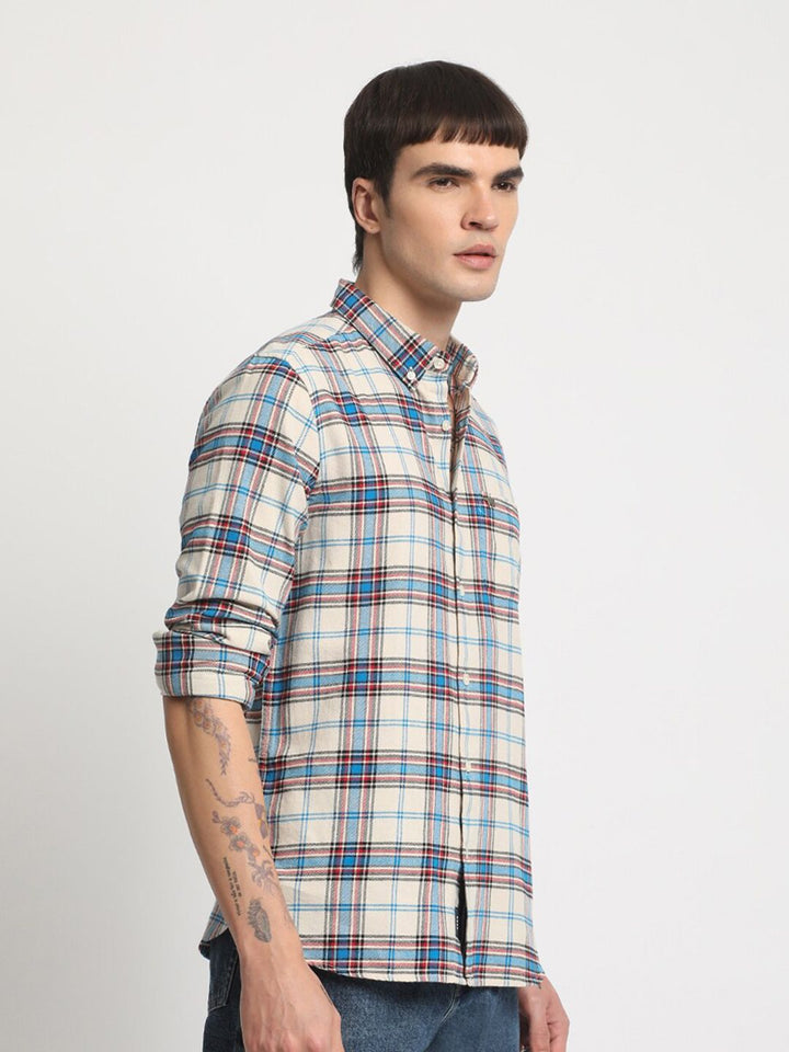 THE BEAR HOUSE Slim Fit Tartan Checks Opaque Checked Cotton Casual Shirt