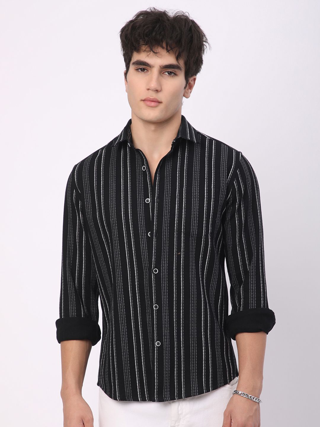 VASTRADO Men Classic Slim Fit Opaque Striped Casual Shirt