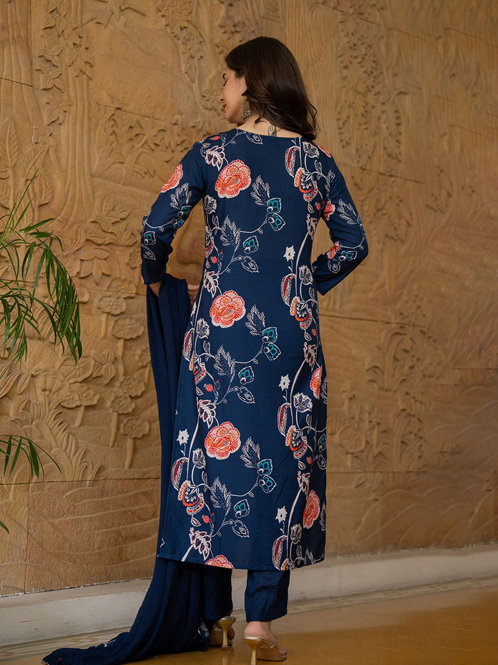 Kalini Wanita bunga bercetak kurta biasa dengan seluar & dengan dupatta
