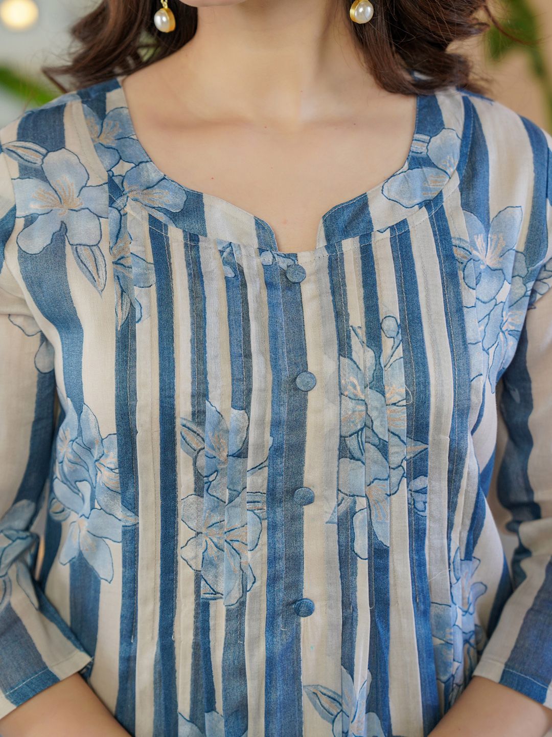 Indo Era Floral Printed Round Neck A-Line Pure Cotton Kurta With Trousers