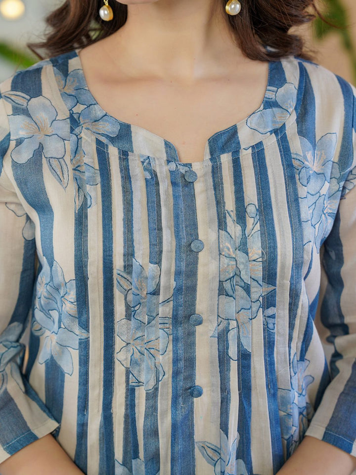 Indo Era Floral Printed Round Neck A-Line Pure Cotton Kurta With Trousers