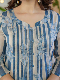 Indo Era Floral Printed Round Neck A-Line Pure Cotton Kurta With Trousers