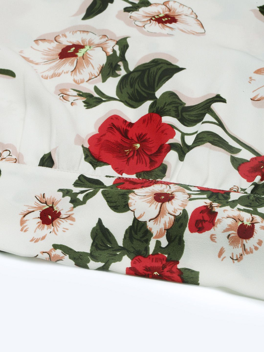 Berrylush White & Red Floral Printed Flutter Sleeves Styled Back Crop Top