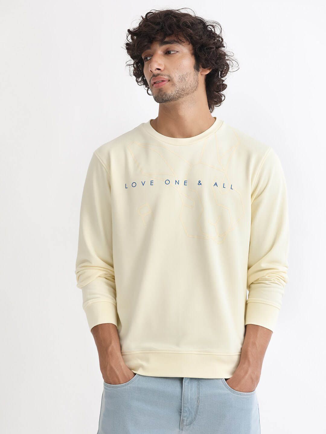 RARE RABBIT Men Bermann Graphic Print Logo Sweatshirt