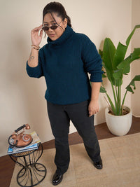 CURVY STREET Plus Size Ribbed Turtle Neck Acrylic Pullover