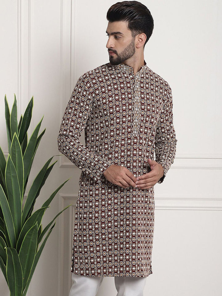 SOJANYA Kurta Kolar Mandarin Sulam Geometrik