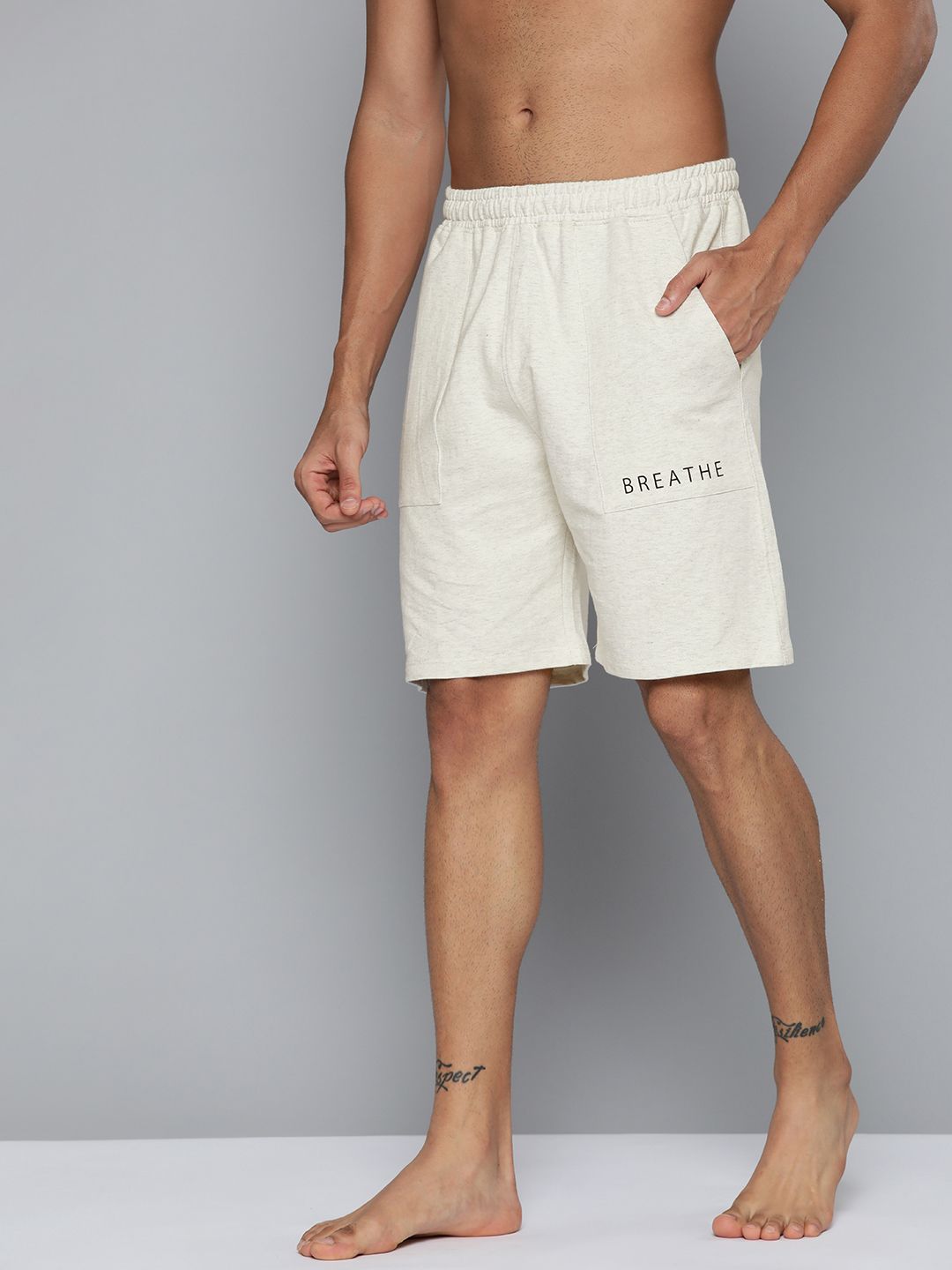 HRX By Hrithik Roshan Yoga Men Oatmeal Mel Organic Cotton Solid Shorts