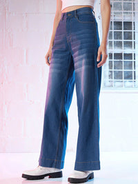 SASSAFRAS Women High Rise Comfort Wide Leg Stretchable Jeans