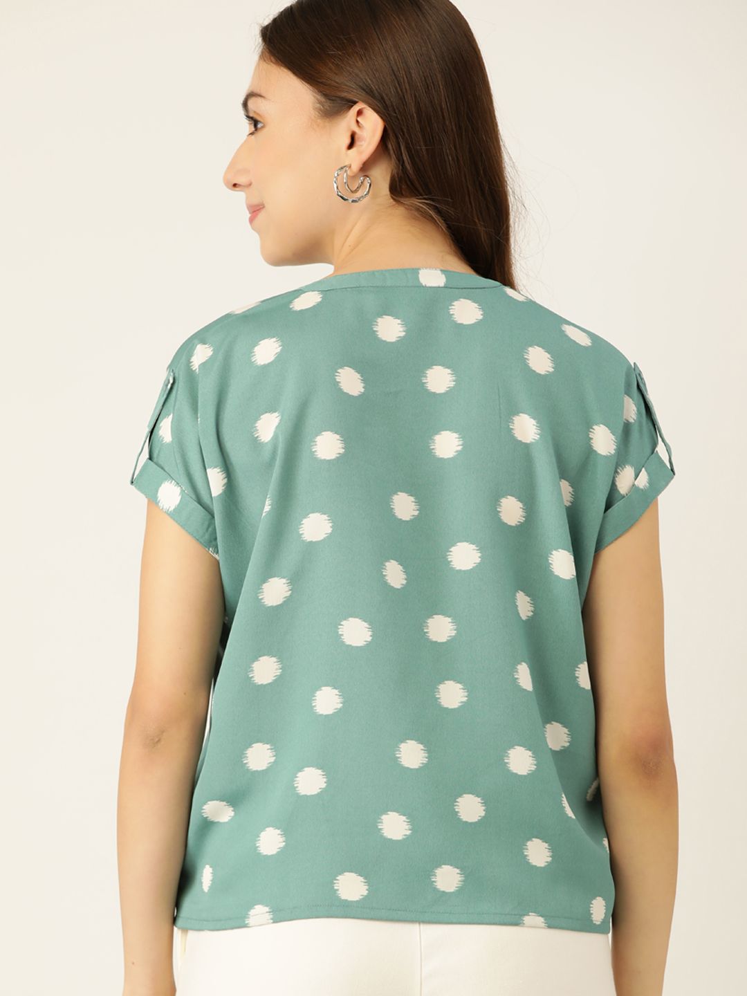 DressBerry Women Green & Off White Printed Boxy Top