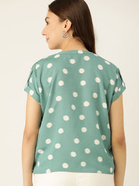 DressBerry Women Green & Off White Printed Boxy Top