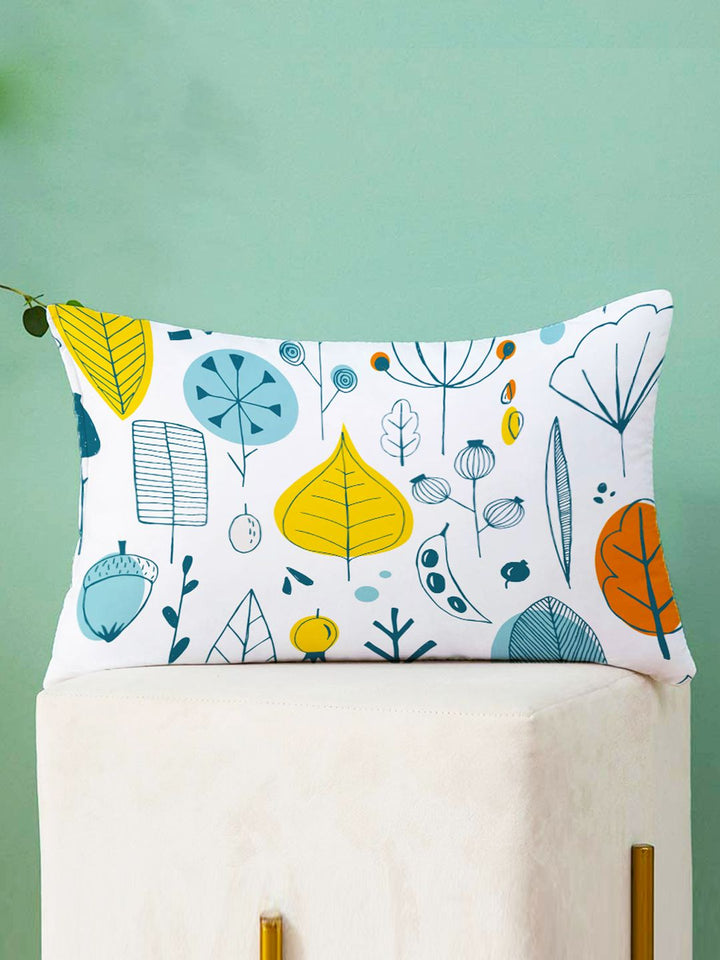 STITCHNEST Pack Of 2 Yellow & White Printed Rectangle Cushion Covers