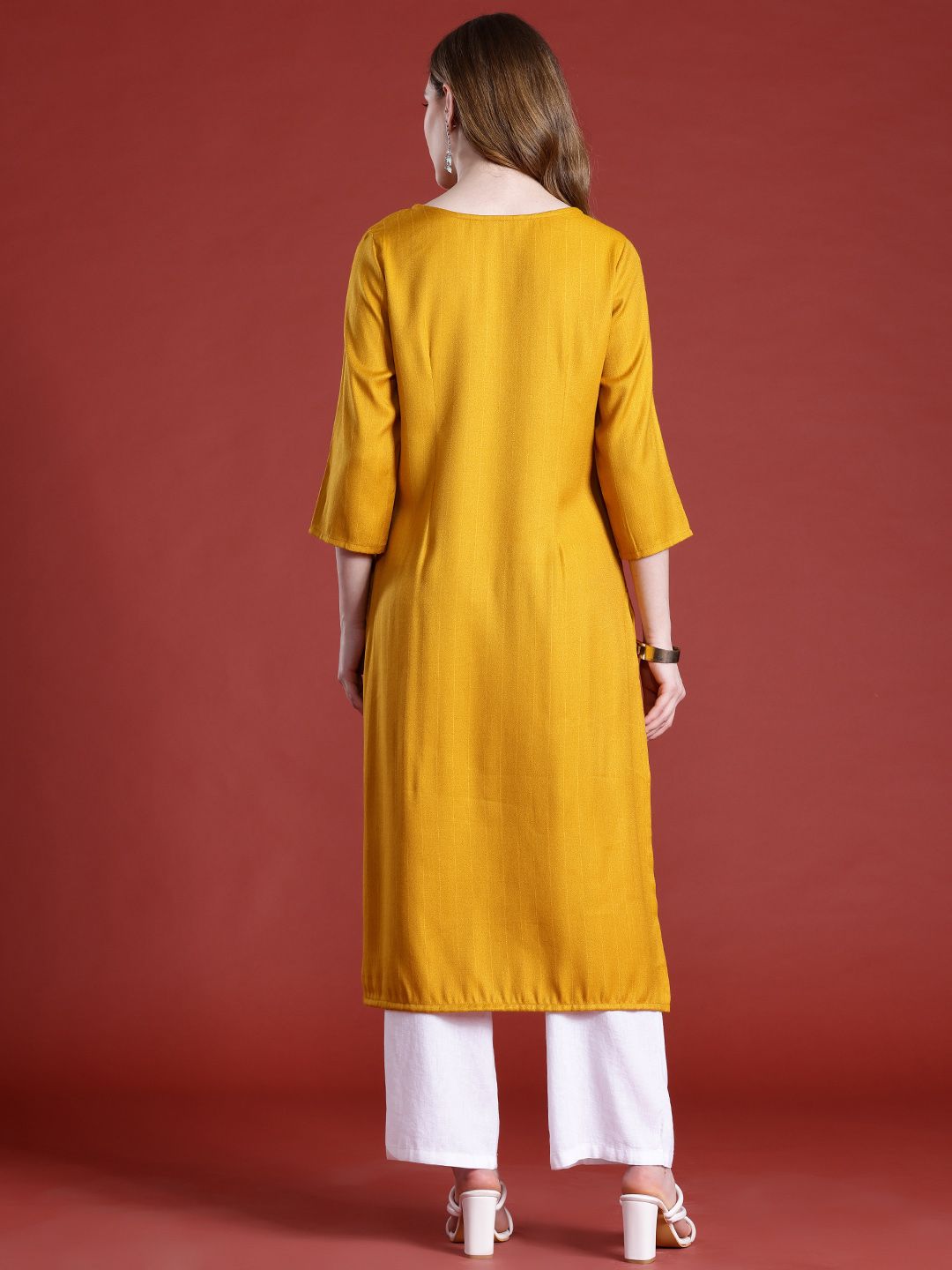 Anouk Striped Sequined Straight Kurta