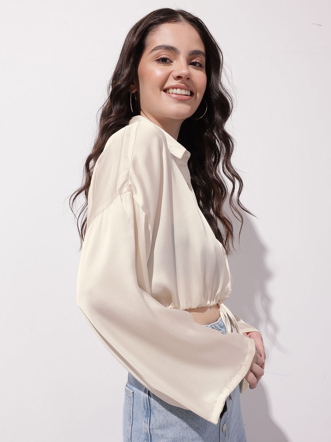 DressBerry Glamour & Opulence Satin Sizzle Blouson Crop Top