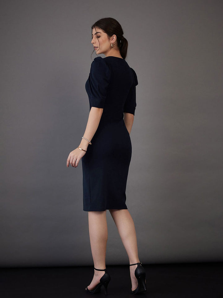 Sassafras worklyf sweetheart leher bengkak lengan pakaian formal bodycon