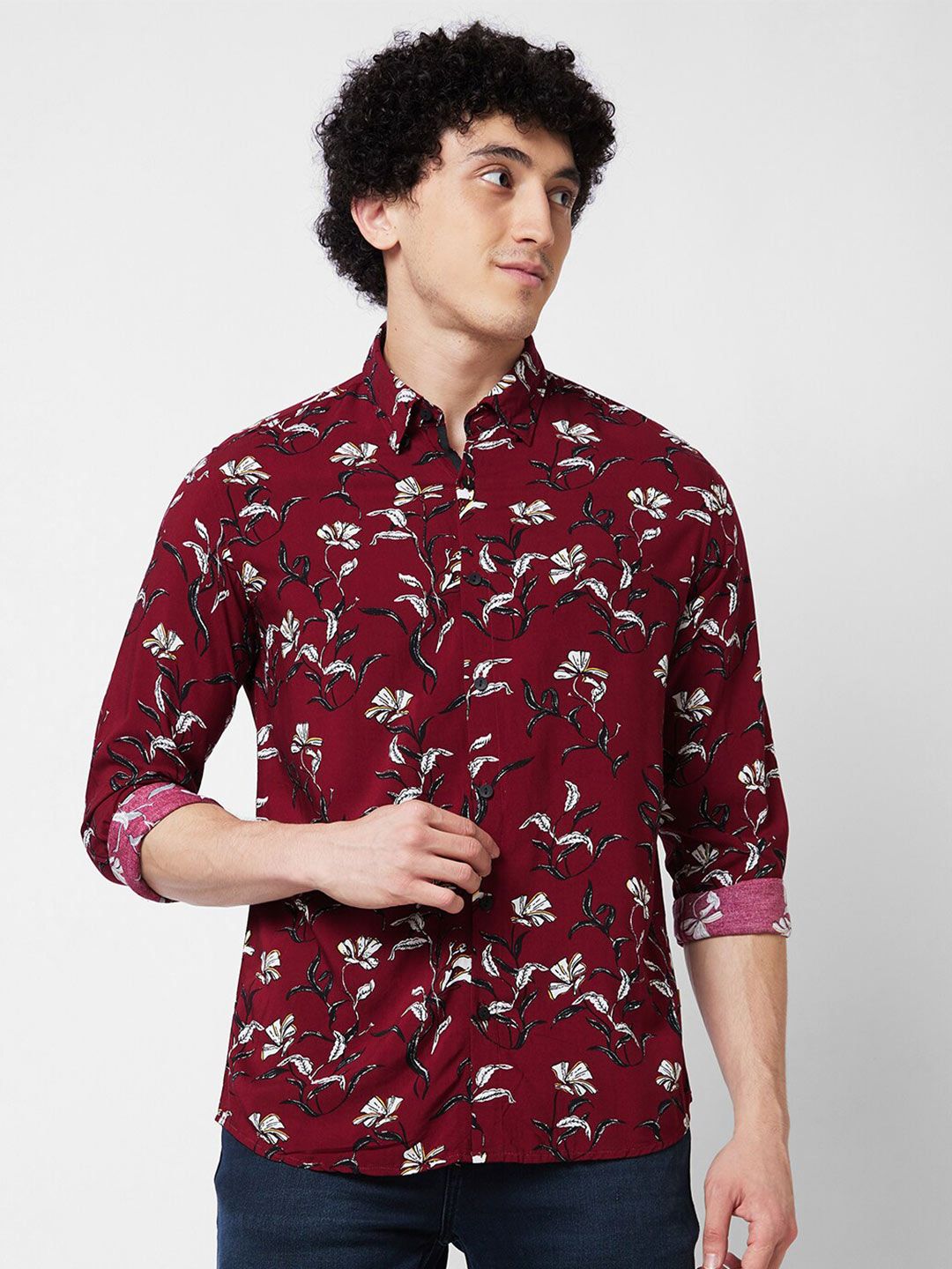 SPYKAR Floral Printed Long Sleeves Cotton Casual Shirt