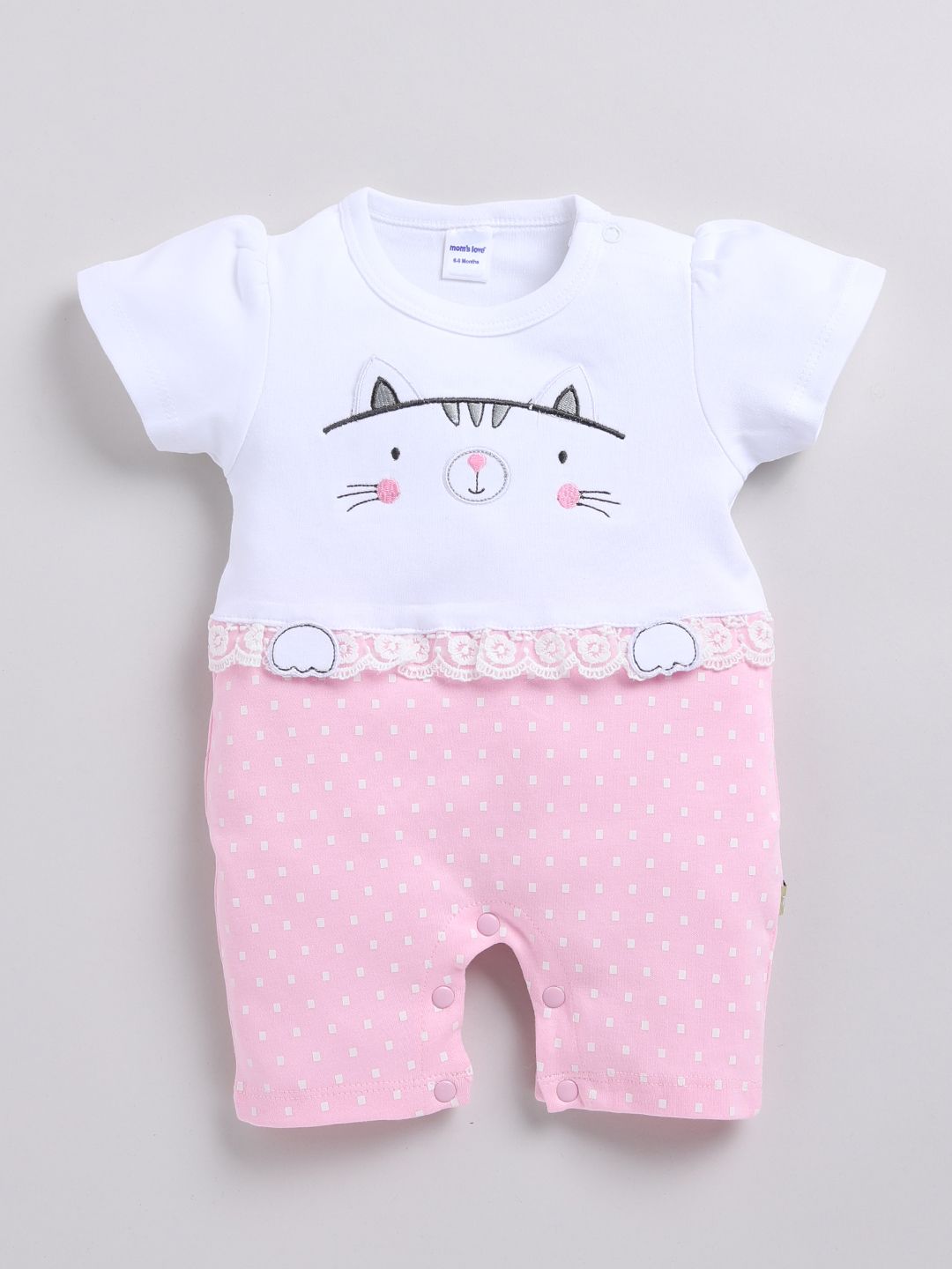 Moms Love Infant Girls Printed Cotton Rompers with Applique Detail