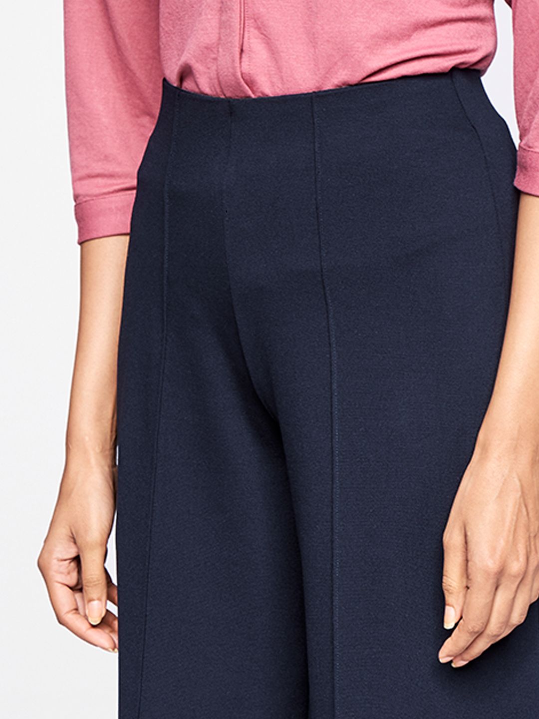 AND Women Navy Blue Solid High-Rise Culottes
