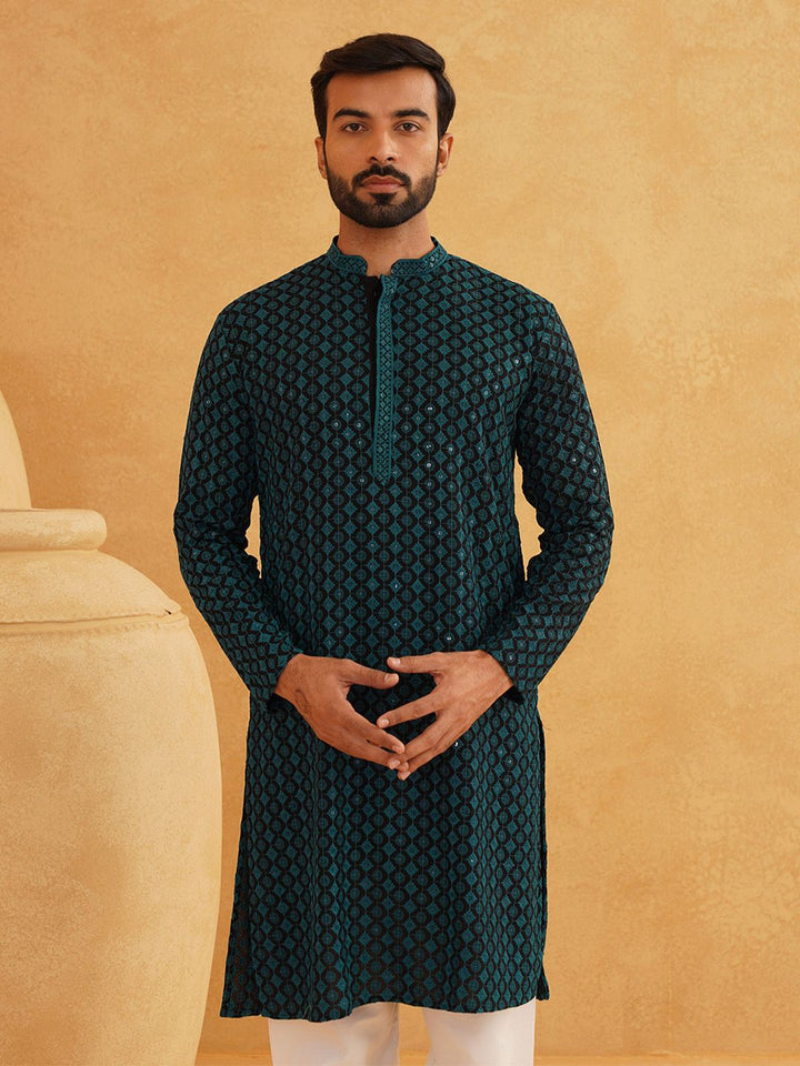 SOJANYA Kurta Lurus Labuci Sulam Geometrik Kapas Tulen
