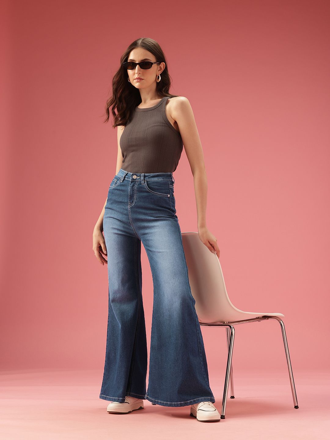 DressBerry Women Flared High-Rise Light Fade Stretchable Jeans