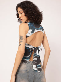 DressBerry Printed Open Back Crinkled Crop Top