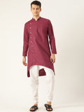 SOJANYA Men Maroon & Blue Printed Asymmetric Angrakha Kurta