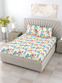 BOMBAY DYEING Florentine White Floral Pure Cotton 144TC Queen Bedsheet Set 2.28 m X 2.54 m