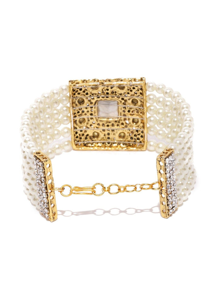 Set Mutiara Zaveri 2 Gelang Koleksi Perkahwinan Mutiara Saduran Emas &amp; Kundan