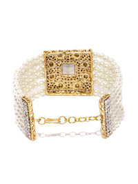 Set Mutiara Zaveri 2 Gelang Koleksi Perkahwinan Mutiara Saduran Emas &amp; Kundan