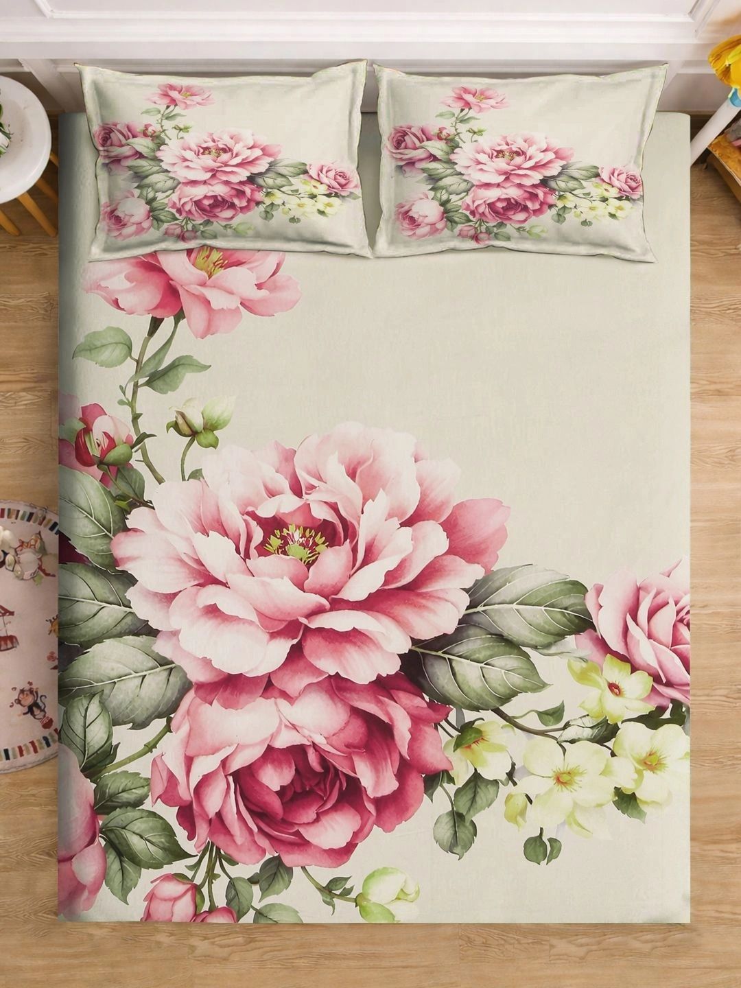 Moda Rapido X KLOTTHE Beige & Pink Floral 400 TC Cadar Katil King dengan 2 Sarung Bantal