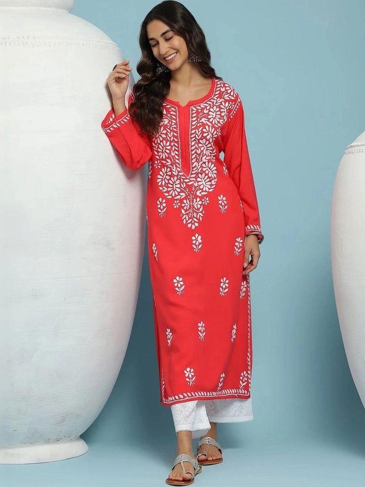 Rumah Wanita Chikankari Sulaman Bunga Chikankari Indie Floral Kurta