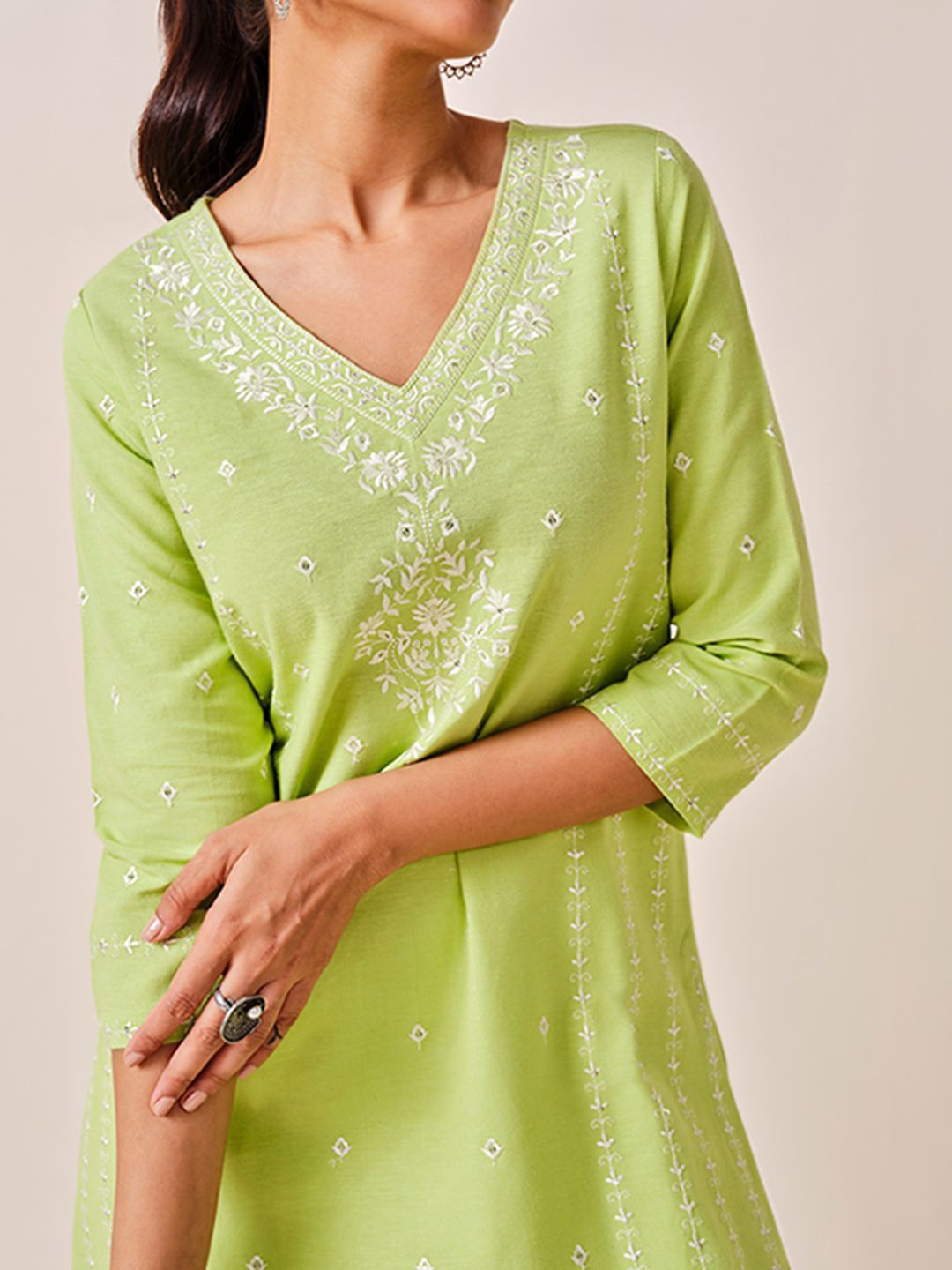 Global Desi Ethnic Motifs Embroidered Straight Kurta