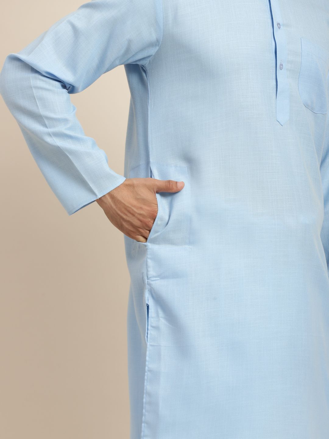 Anug by SOJANYA Men Blue Band Collar Kurta