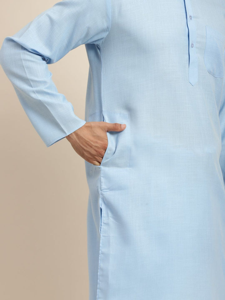 Anug by SOJANYA Men Blue Band Collar Kurta