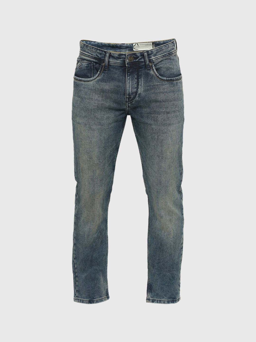 Menjadi lelaki manusia bootcut bersih kelihatan jeans pudar berat