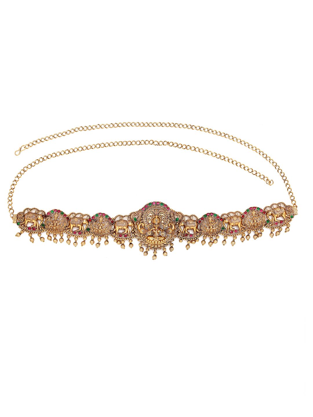 KARATCART Artificial Stones Studded & Beaded Goddess Lakshmi Mata and Elephant Kamarbandh