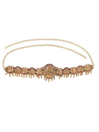 KARATCART Artificial Stones Studded & Beaded Goddess Lakshmi Mata and Elephant Kamarbandh