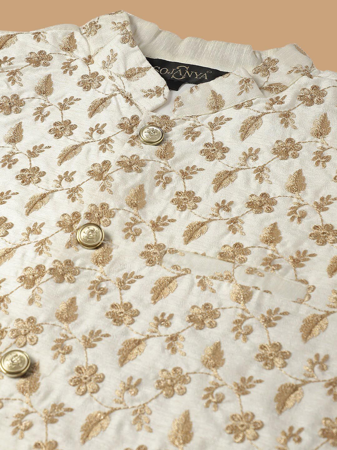 SOJANYA Ethnic Motifs Embroidered Kurta with Churidar & Nehru Jacket