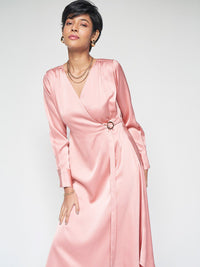 AND V-Neck Long Cuffed Sleeves Midi Dress