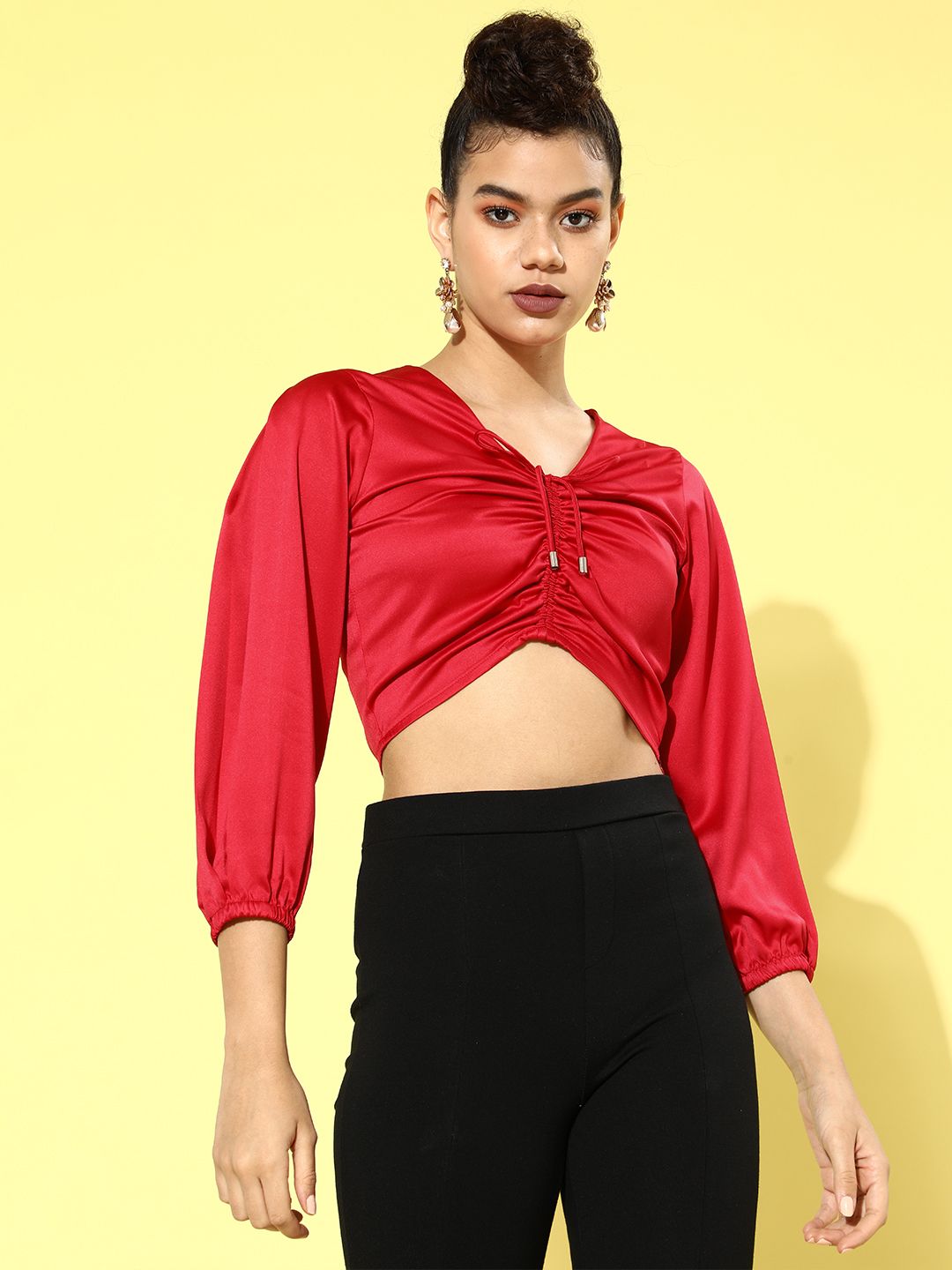 STREET 9 Women Red Solid Satin Top