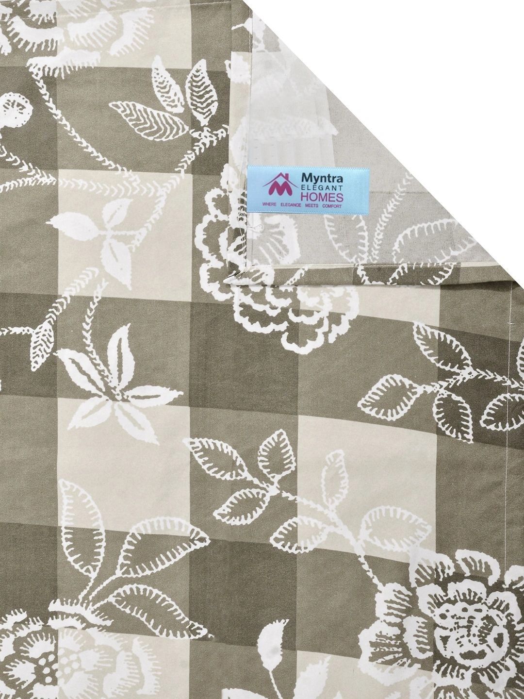Myntra Elegant Homes Beige & Green Floral 300 TC King Double Bedsheet dengan 2 Sarung Bantal