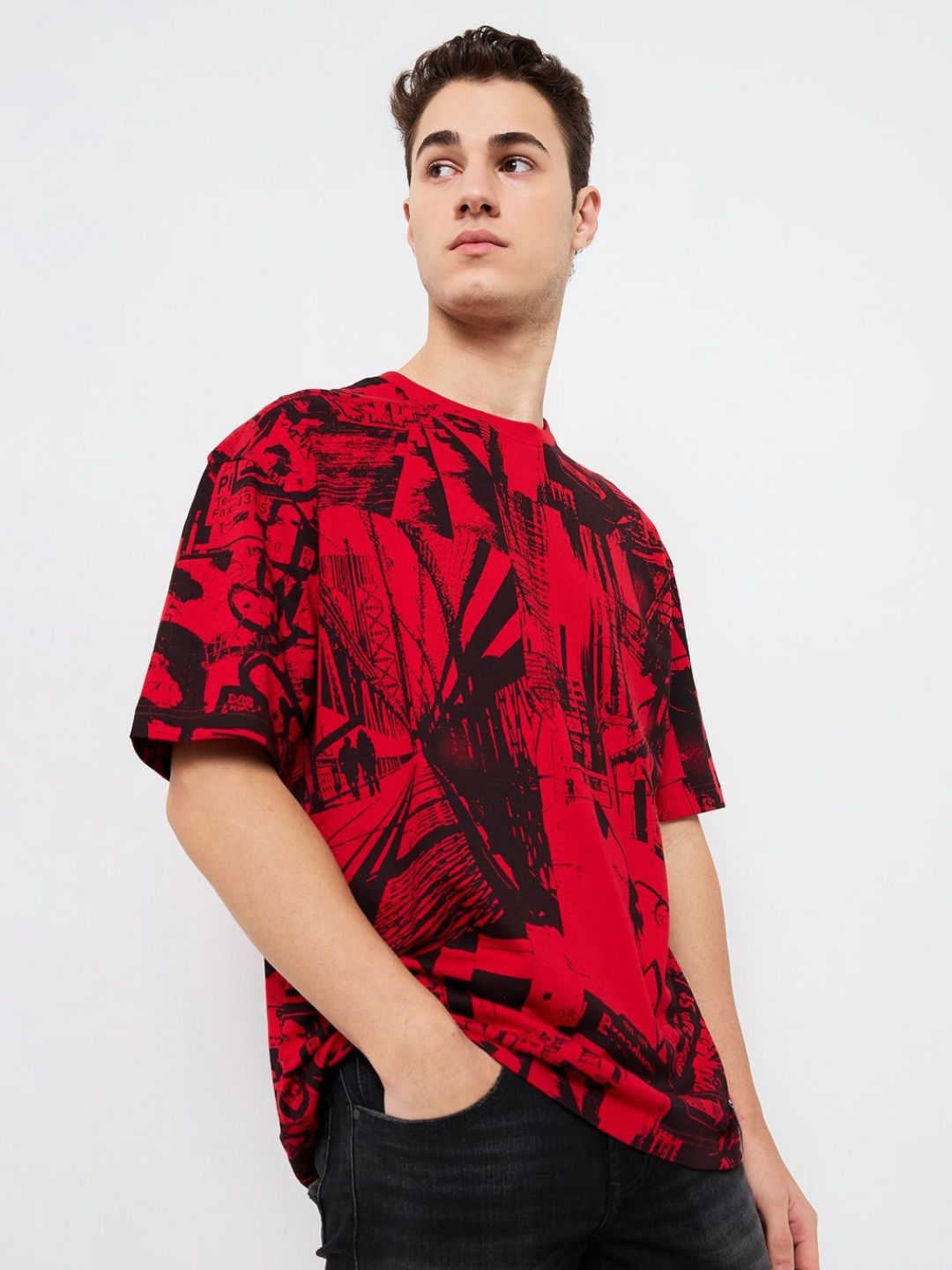 SPYKAR Men Abstract Printed Round Neck Cotton Relaxed Fit T-shirt