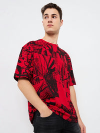 SPYKAR Men Abstract Printed Round Neck Cotton Relaxed Fit T-shirt