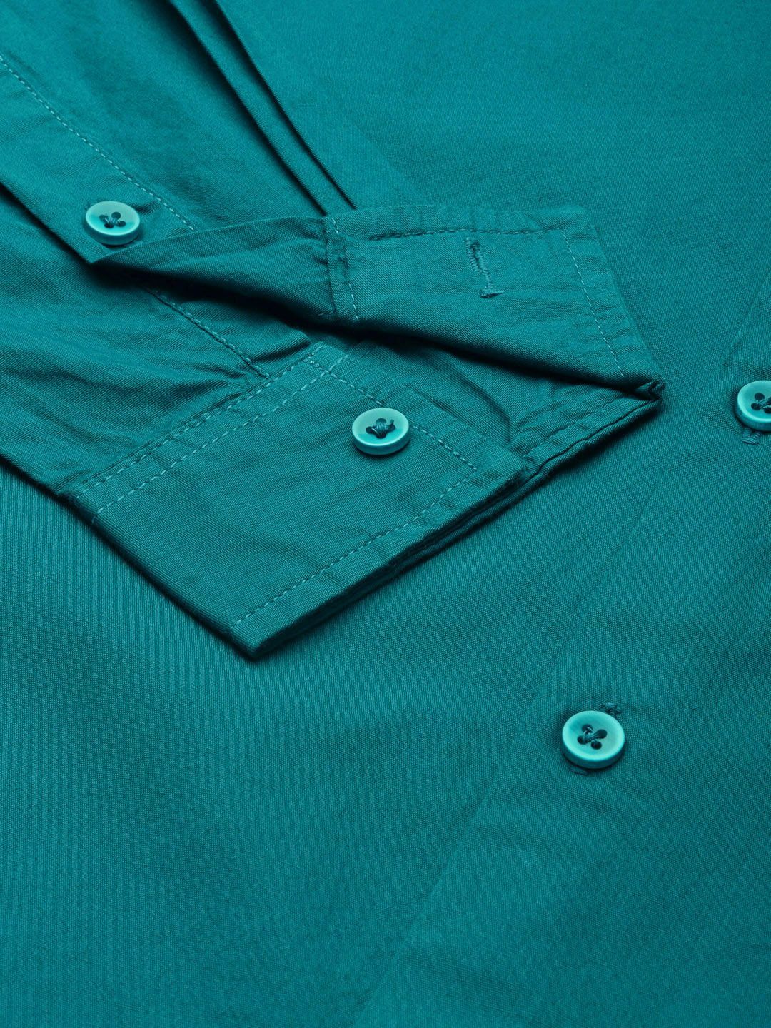 The Indian Garage Co Men Green Solid Cotton Casual Shirt